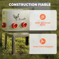 PawHut Mangeoire Automatique à Poulet 30L, 6 Ports, Hauteur Reglable, Couvercle Verrouillable, 42x25x55cm, Acier, Argent(m-8)