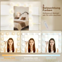 HOMCOM Schminktisch mit beleuchtetem Spiegel und gepolstertem Hocker, Schminkset mit 6 Schubladen und Ablagen, Weiß(m-4)