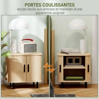 HOMCOM Table de chevet, table d'appoint, style scandinave 2 portes coulissantes et pieds en acier 48 x 40 x 48 cm, aspect bois(m-5)