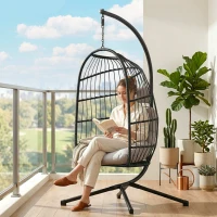 Outsunny Sedia a Uovo Sospesa, Altalena Esterno con Supporto e Cinghia Sicurezza, Nero/Grigio Chiaro(m-9)