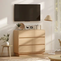 HOMCOM 100 cm Sideboard, Buffetschrank mit 6 Schubladen, Kommode für Küche, Wohnzimmer, Esszimmer, Naturholz(m-7)