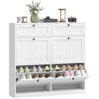 HOMCOM Meuble à chaussures 20 paires, armoire à chaussures étroite avec 4 tiroirs rabattables, 2 compartiments, blanc(m-11)