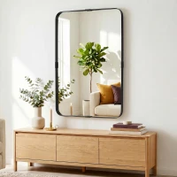 HOMCOM Rectangular Wall Mirror, 90 x 60 cm Wall Mounted Bathroom Mirror with Aluminium Alloy Frame and Tempered Glass, Black(m-5)