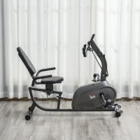 HOMCOM Vélo d'Appartement Semi-Allongé avec Roulettes - Vélo Couché Magnétique Silencieux pour Rééducation et Seniors - Siège Réglable avec Cordes de Résistance pour Fitness à la Maison, Noir(m-10)