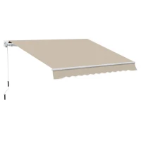 Outsunny Buiten handbediende knikarmluifel 4m met handslinger aluminium wit + beige(m-11)