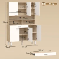 HOMCOM Küchen-Hochschrank mit 6 Türen und großer Schublade Regale Arbeitsfläche für Mikrowelle 120x40x175 cm Weiß(m-3)