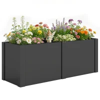 Outsunny Letto Rialzato da Giardino in Acciaio, con Divisore, Angoli Rinforzati e Bordo Sicuro, Fondo Aperto, Nero(m-11)