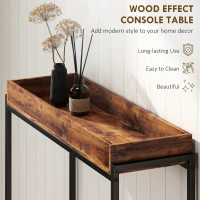 HOMCOM Slim Console Table with Raised Tray, Metal Frame – Rustic Brown(m-4)