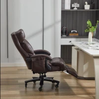 Chefsessel mit Massage- und Heizfunktion, Ergonomischer Bürostuhl mit Kunst-Leder, ausziehbare Fußstütze, 88 x 70 x 112,5 cm, Braun(m-5)
