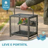 PawHut Gaiola para Pássaros Portátil com 2 Poleiros de Madeira Comedouros de Aço Inoxidável e Bandeja Amovível 48x38x47,8 cm Preto(m-8)