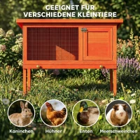 PawHut Hasenstall erhöhter Kaninchenstall aus Holz mit aufklappbar Bitumendach herausziehbarer Schublade 90x45x65 cm Orange(m-8)