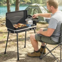 Outsunny Barbecue a Gás Portátil 2 em 1 Barbecue a Gás Propano 20.000 BTU de Mesa ou de Pé 61x47x88 cm Preto(m-10)