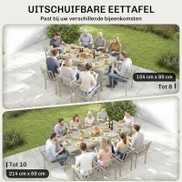 Outsunny Uitschuifbare Tuintafel 154/214 x 85 cm Aluminium Eettafel voor 8-10 Personen met Houtlook Lichtgrijs(m-6)