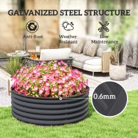 Outsunny Galvanised Raised Garden Bed with Safety Edging, Outdoor Raised Planter Box with Gloves, 120 x 120 x 43cm, Dark Grey(m-5)