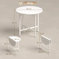 HOMCOM Table à manger pliante, table de cuisine ronde Ø 80 cm pour 4 personnes avec 2 abattants, pieds en acier, blanc(m-3)