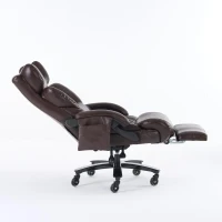 Chefsessel mit Massage- und Heizfunktion, Ergonomischer Bürostuhl mit Kunst-Leder, ausziehbare Fußstütze, 88 x 70 x 112,5 cm, Braun(m-6)