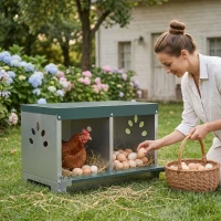 PawHut Nido per Galline Ovaiole in Acciaio a 2 Aree con Base Rialzata, Tetto e Fori di Ventilazione, Argento(m-8)