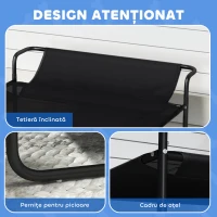 PawHut Pat Ridicat pentru Câini, Pat de Camping pentru Câini și Pisici cu Tetieră Reglabilă, Material Respirabil Texteline, pentru Interior și Exterior, 91x69x29 cm, Negru(m-6)