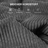 HOMCOM 3-Sitzer-Sofa mit Zierkissen, Cordsofa für Wohnzimmer, Schlafzimmer, 212 cm breit, Dunkelgrau(m-6)