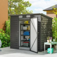 Outsunny 4 x 6ft Galvanised Metal Garden Shed, with Locking Door - Grey(m-2)