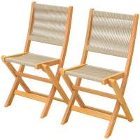 Outsunny Lot de 2 Chaises de Jardin Pliantes Chaises de Balcon en Bois d'Acacia FSC Assise en Corde Tressée Naturel et Beige