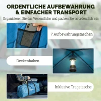Outsunny Namiot tunelowy 4-osobowy, namiot rodzinny z kabiną sypialną i przedsionkiem, odpinana przegroda, okna, plandeka podłogowa, wysokość stojąca(m-8)