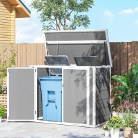 Outsunny 4.7 x 2.5FT Garden Shed, Double Bin Storage Shed with Lockable Doors, Outdoor Small Shed with Openable Lid for 2 Trash Cans, Garden Tools, Grey(m-10)
