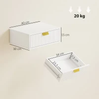 HOMCOM Lot de 2 tables de chevet murales, tables de nuit suspendues avec tiroir ondulé, 40 x 30 x 15 cm, blanc(m-3)