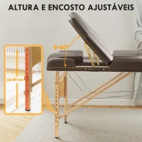 HOMCOM Marquesa de Massagem Dobrável Portátil com Altura Ajustável Apoio de Cabeça Apoios de Braços Acolchoados 215x60x64-89 cm Marrom(m-4)