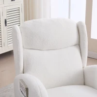 Schaukelstuhl mit verstellbarer Fußstütze, ergonomisches Wingback-Design, hohe Rückenlehne, Teddy-Stoff, 122,5x70x104 cm, Weiß(m-10)