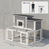 PawHut Adăpost pentru iepuri exterior din lemn Cușcă pentru iepuri interior acoperiș dublu rabatabil impermeabil 2 nivele cu țarc Gri(m-3)