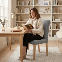 HOMCOM Pack de 4 Sillas de Comedor Respaldo Alto Tapizadas en Pana Asiento Acolchado Patas de Madera para Salón Gris(m-8)