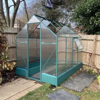 Outsunny 6x8 FT Polycarbonate Greenhouse with Base and Raised Bed, Walk-in Greenhouse with Aluminium Frame, Temperature Controlled Window, Foundation for Plants, Flowers, Vegetable(m-12)