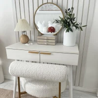 HOMCOM Elegant Dressing Table, with Round Mirror, 80 x 40 x 123 cm - White(m-10)