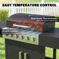 Outsunny Gazowy Grill 17,8 kW 6+1 Palników Wózek Grillowy ze Stali Nierdzewnej z Kółkami Boczny Palnik Termometr Ruszt Emaliowany(m-6)