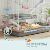 PawHut 3-Tier Hamster Cage with Exercise Wheels, Water Bottle, Food Dish, for Dwarf Hamsters, 45 x 30 x 45 cm, Grey(m-7)