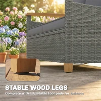 Outsunny 2 Seater Rattan Garden Sofa, Outdoor Sofa with Thickened Cushions and Acacia Wood Armrests, Dark Grey(m-7)