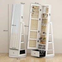 HOMCOM Espejo Joyero con Luces LED Armario Joyero con Espejo Entero Giratorio de 360° Cajón Cerradura Blanco(m-3)