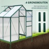 Outsunny kas aluminium kas met dakraam deur 190 x 132 x 201 cm plantenhuis met fundering inloop tomatenhuis weerbestendig polycarbonaat groen + transparant(m-6)