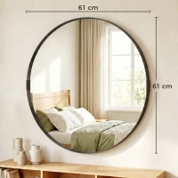 HOMCOM Round Wall Mirror 61 cm, Wall Mounted Bathroom Mirror with Tempered Safety Glass and Aluminium Alloy Frame, Black(m-3)