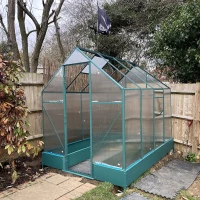 Outsunny 6x8 FT Polycarbonate Greenhouse with Base and Raised Bed, Walk-in Greenhouse with Aluminium Frame, Temperature Controlled Window, Foundation for Plants, Flowers, Vegetable(m-11)