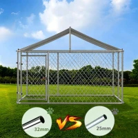 Outdoor-Hundezwinger mit Dach, 230x230x117 cm, Silber(m-5)