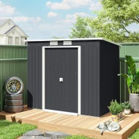 Outsunny 7 x 4ft Galvanised Steel Garden Shed, with Foundation Kit - Dark Grey(m-9)