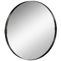 HOMCOM Round Wall Mirror 61 cm, Wall Mounted Bathroom Mirror with Tempered Safety Glass and Aluminium Alloy Frame, Black(m-1)