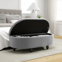 HOMCOM Siedzisko z pojemnikiem, welur, ciemnoszare, otwierane(m-7)