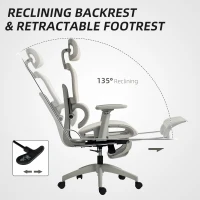 HOMCOM Krzesło Biurowe, Ergonomiczne Krzesło Biurkowe z Pokryciem z Siatki, Regulowane, na Kółkach, z Podłokietnikami, Zagłówkiem, Beżowe(m-6)