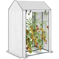 Outsunny Mini Greenhouse with 4 Wire Shelves Portable Garden Grow House Upgraded Tomato Greenhouse for Plants with Roll Up Door and Vents, 100 x 80 x 150cm, White(m-10)