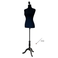 HOMCOM Maniquí de Costura Ajustable a 130-168 cm con Trípode de Madera para Fotografía de Moda Exposición de Prendas Negro(m-10)