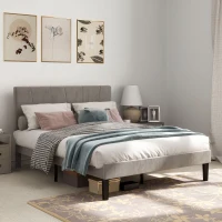 HOMCOM Cadre de lit double 140 x 190 cm lit 2 personnes tête de lit réglable sommier 150 x 198 x 100/105/110/115/120 cm gris(m-10)