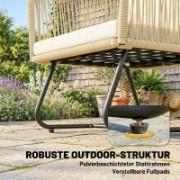 Outsunny Rattan Bistroset 3 teiliges FSC Gartenmöbel-Set mit 2 Sessel, Lamell-Holztisch, dicke waschbare Kissen Stahlrahmen(m-6)